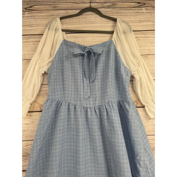 Scarlet Darkness Dorthy Off Shoulder Dress Womens XL Blue White Plaid - Picture 3 of 9